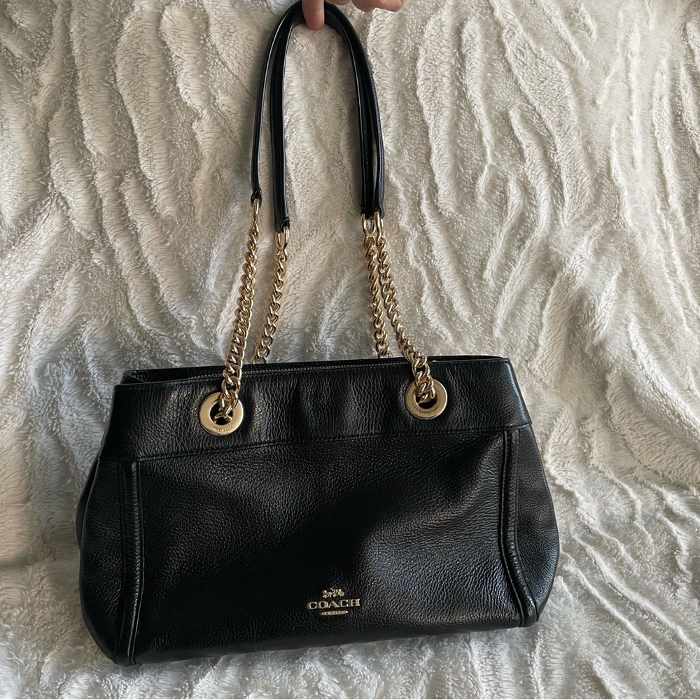 Coach Leather Brook Chain Carryall Bag (Black leather)